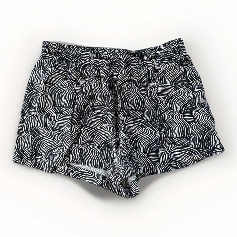 A New Day Linen Pull On Shorts Size L Black Geometric Print Pockets